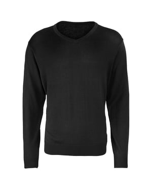 Premier Mens Knitted Cotton Acrylic V Neck Sweatshirt (Black)