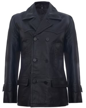 Cow Hide Dr Who Naval German Pea Coat Läderjacka