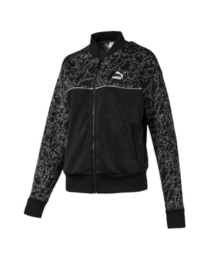 Puma Womens Classics Sweat Jacket AOP Zip Up Track Top Black 595216 01