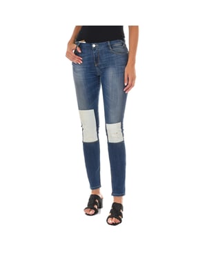 Lång denimbyxa med smal skuren fåll 10DB50350 kvinna