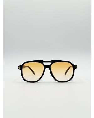 Oversized Navigator Sunglasses in Black with Orange Lenses