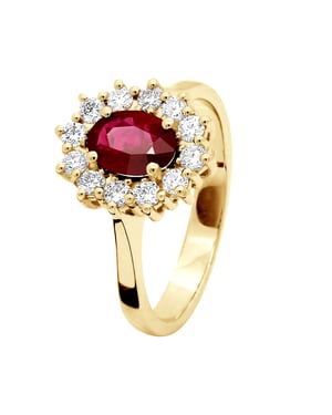 Marquise Ring RUBY 0,95 Cts Diamond 0,36 Cts geel goud 18 Karaat
