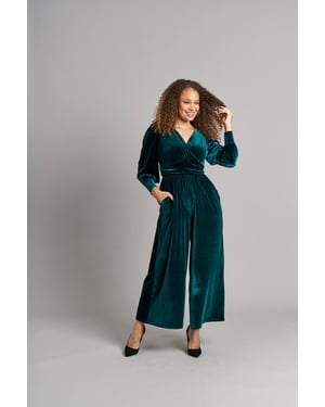 Ava jumpsuit i sammet - Smaragd