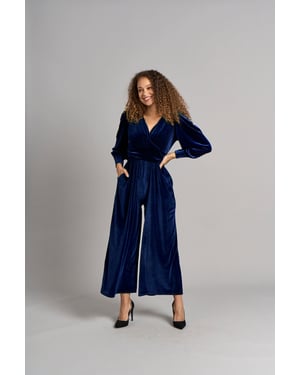 Ava jumpsuit i sammet - Blå