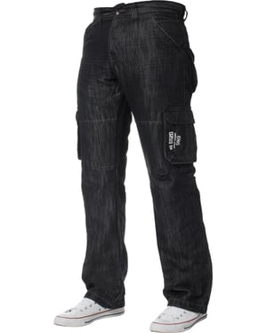 Enzo heren Cargo Combat Jeans - Black Wash