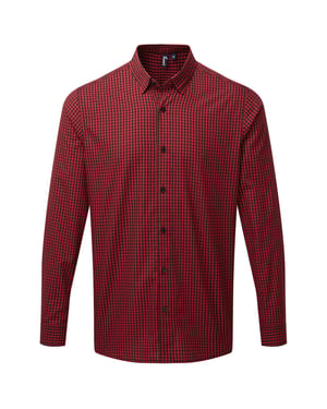 Premier Mens Maxton Checked Long-Sleeved Shirt (Black/Red)