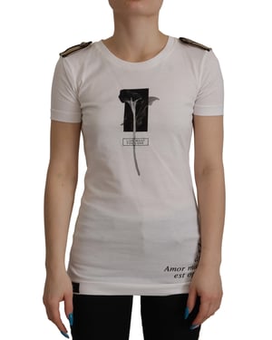 Dolce & Gabbana Witte Zwarte Rozen Crewneck Katoenen Dames T-shirt