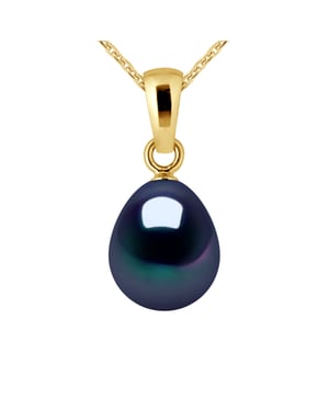 DIADEMA - Pendant - Yellow Gold and Real Freshwater Pearls - Black Tahitian Style