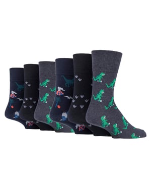 Gentle Grip - 6 Pairs Mens Non Elastic Socks - Dinosaurs