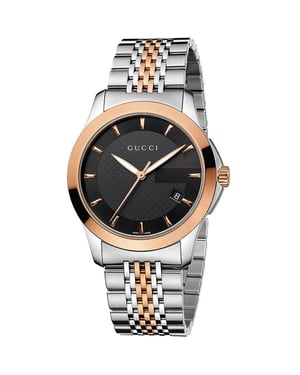 Gucci YA126410 Men's G-Timeless 38mm Black Face Two-Tone Watch