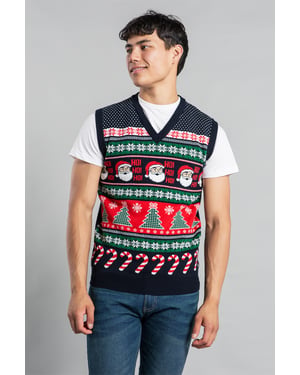 Dark Navy Christmas V Neck Jacquard Knitted Vest