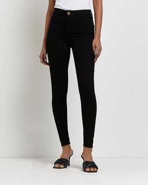 River Island Womens Skinny Jeans Black Molly Mid Rise