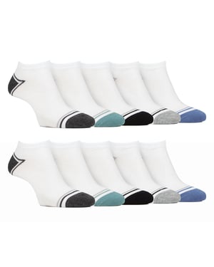10 Pairs Mens Bamboo Trainer Socks | Farah | Striped Cushioned Ankle Socks - White