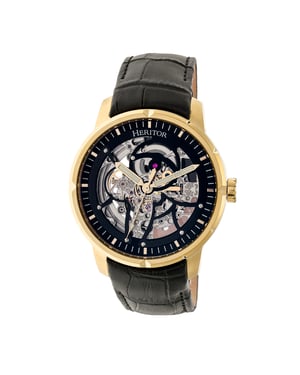 Heritor Automatic Ryder Skeleton Leather-Band Watch