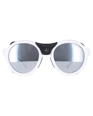 Moncler ML0046 21C wit zwart leer grijs zilver spiegel zonnebril