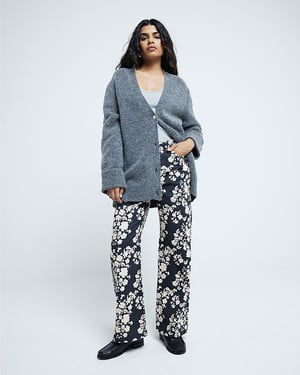 River Island Womens Straight Jeans Petite Black Relaxed Floral