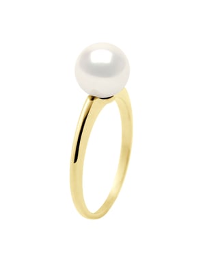 Ring - Wit Goud - Echte GeCultiveerde Zoetwaterparel Rond 7-8 mm