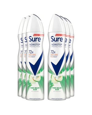Sure Women Anti-perspirant 72H Nonstop Protection Pure Melon Aloe Deo, 6x250ml