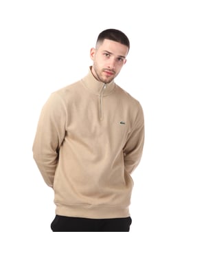 Men's Lacoste Zippered Stand-Up Collar Knitted Sweatshirt in Brown