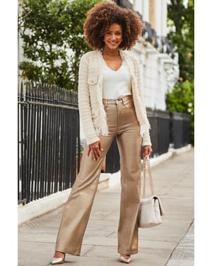 Petite Champagne Gold Metallic Wide Leg Jeans