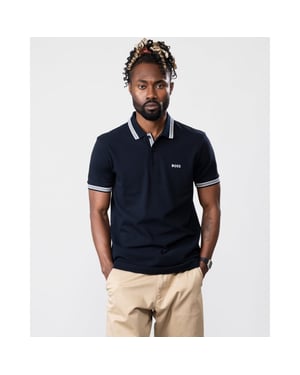 BOSS Paddy Contrast Logo Organic Cotton Polo Shirt - Dark Blue