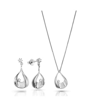 Orphelia 'Etoile' Dames 925 Sterling Zilveren Set: Ketting-Hanger + Oorbellen - Zilver SET-7524
