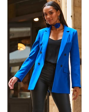 Cobalt Blue Relaxed Fit Double Breasted Blazer