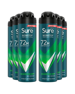 Sure Men Nonstop Protection 72H Anti-Perspirant Deodorant Quantum Dry 150ml, 6pk