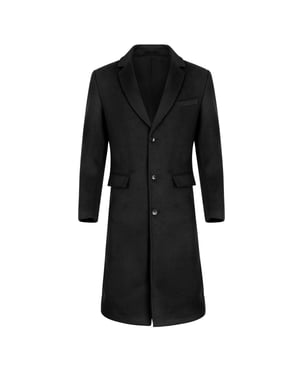 Knälång vinterullrock för män Slim Fit Turn-Down Collar Businessrockar Svart