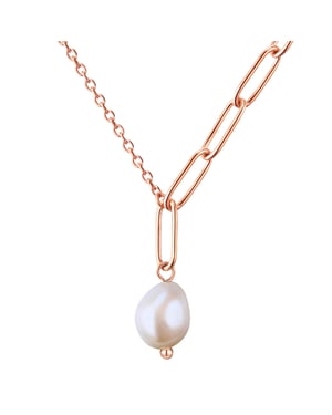 Necklace stainless steel rose gold freshwater cultured pearl white Valero Pearls
