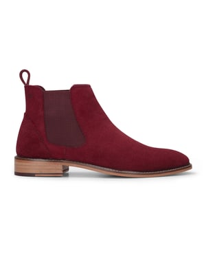 London Brogues Men's Burgundy Wine Suede Leather Slip-On Chelsea Ankle Boots