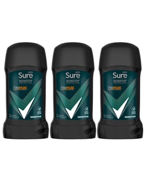 Sure Men AntiPerspirant Deodorant Stick Sensitive 72H Nonstop Protection, 3x50ml