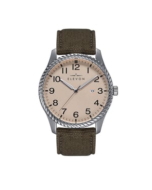 Elevon Crosswind-horloge met leren band en canvasbekleding met datum