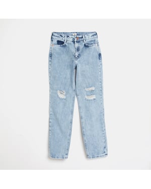 River Island Girls Slim Jeans Blue Straight Leg Ripped