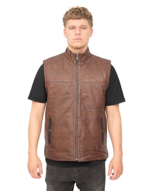 Omkeerbaar zwart en bruin lederen gilet-Preston voor heren