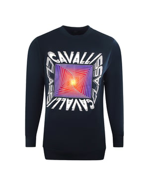 Cavalli Class Asymmetric Box Design Navy Blue Sweatshirt