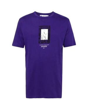 Gebroken witte verfspiegellogo slim-fit paars T-shirt