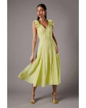 Bow Shoulder Embellished Midi Dress