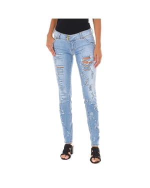 Long Denim Pants worn and torn effect 10DBF0094 woman