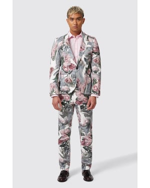Dali Skinny Fit White Cotton Floral Suit