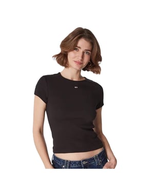 T-shirt Universal Essential Côtelé Tommy Hilfiger voor dames in zwart
