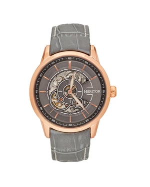 Heritor automatisch Davies semi-skelet lederen band horloge