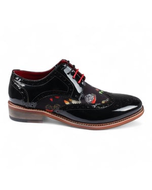 Justin Reess Men's Butterfly Print Patent Leather Brogue Shoes - Julius