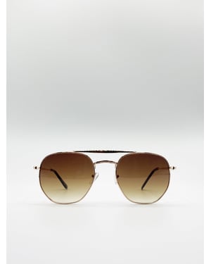 Double Bridge Metal Sunglasses With Gradient Lenses