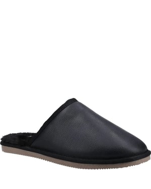 Hush Puppies Mens Coady Leather Slippers (Black)