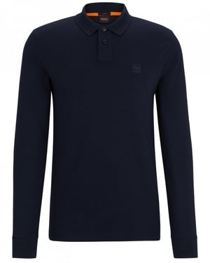 BOSS Orange Passerby Mens Long Sleeve Stretch-Cotton Polo Shirt with Logo Patch NOS