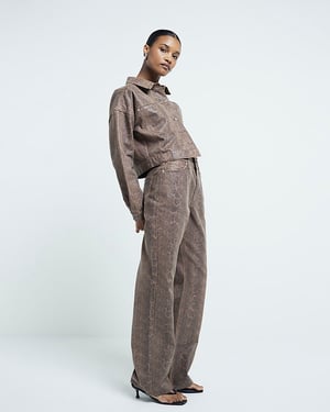 River Island Womens Straight Jeans Brown Relaxed Snake Print