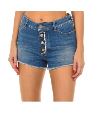 Dames denim shorts met gerafelde zoom C5J17