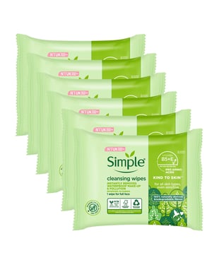 Simple Kind to Skin, Cleansing Wipes For Sensitive Skins, 6x 25 Wipes