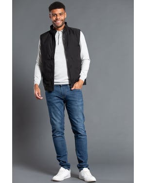 Black Funnel Neck Gilet With Light Padding Inside